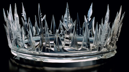 tiara crown on a black background made of ice, diamonds.