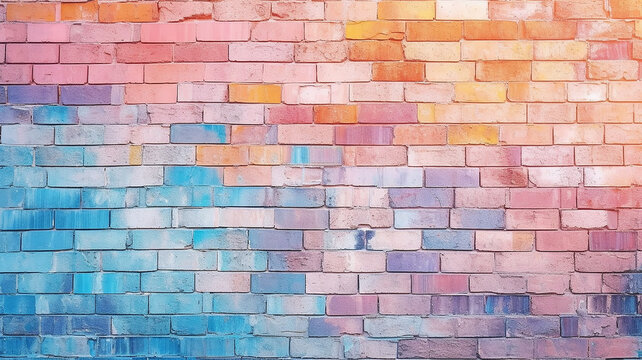 brick wall in delicate pastel colors rainbow spectrum.