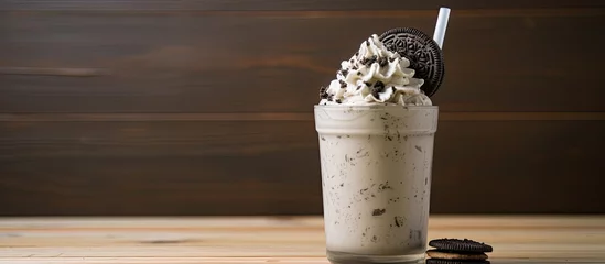 Küchenrückwand glas motiv Cookies and Cream Frappuccino, chilled with whipped cream and crushed Oreo cookies. © 2rogan