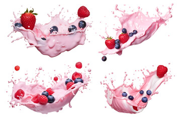 Obraz na płótnie Canvas milkshake splash with berries set isolated on transparent background - design element PNG cutout collection