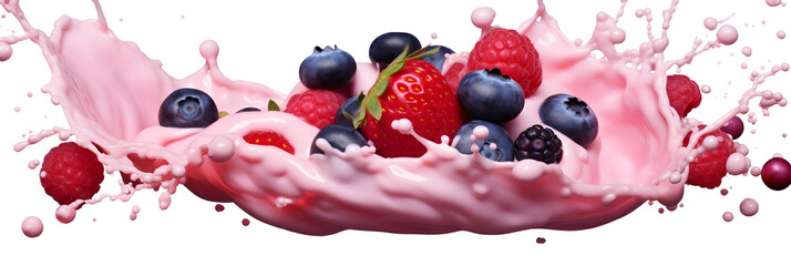 milkshake splash with berries isolated on transparent background - design element PNG cutout - obrazy, fototapety, plakaty