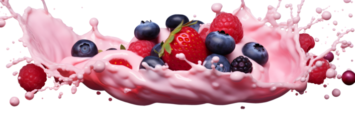 milkshake splash with berries isolated on transparent background - design element PNG cutout