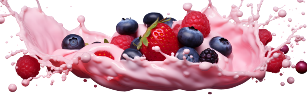 milkshake splash with berries isolated on transparent background - design element PNG cutout - Powered by Adobe