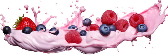 milkshake splash with berries isolated on transparent background - design element PNG cutout