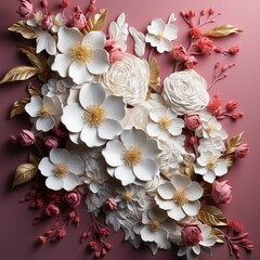 Floral Pattern with colourful big peony flowers, classic baroque peony flowers with petals, leaves and buds, seamless