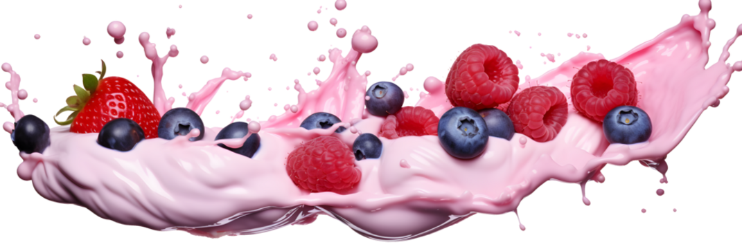 milkshake splash with berries isolated on transparent background - design element PNG cutout