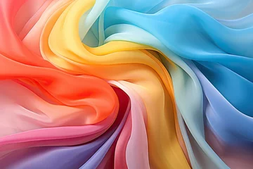 Foto op Canvas color rainbow fabric organza background manycoloured coloured colours textile ripple wavy wave voile texture abstract textured closeup macro nylon © akkash jpg