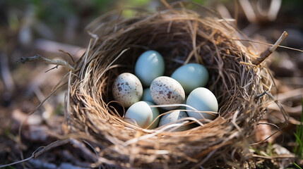 Obraz premium Close-up of Nest with Small Bird Eggs