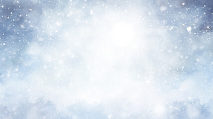 Fototapeta premium abstract watercolor background snowfall, christmas view blurred blizzard light blue snowflakes on a white city background
