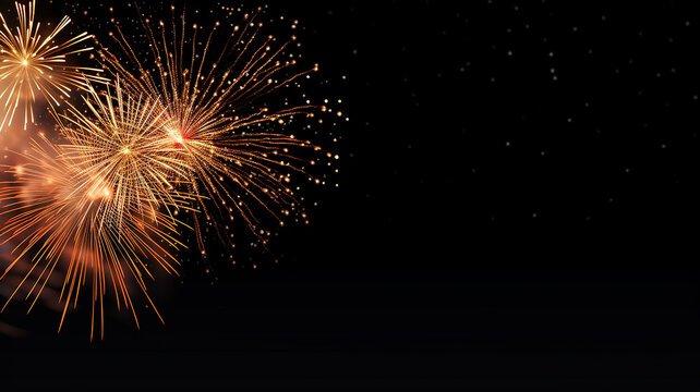 golden fireworks explosions on a black background frame festive fireworks in the dark