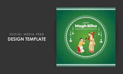 Vector illustration of Happy Magh Bihu social media feed template