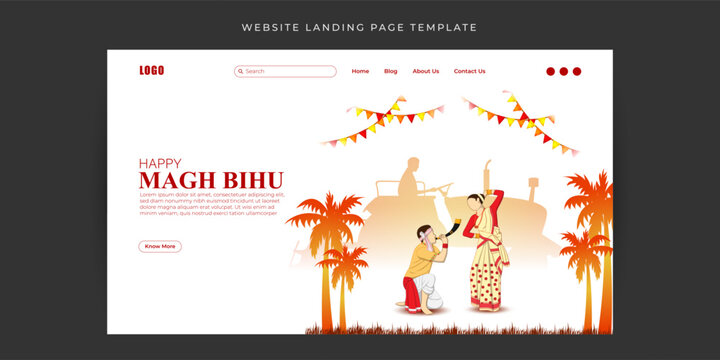 Vector illustration of Happy Magh Bihu Website landing page banner Template