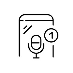 Microphone plus one notification. Pixel perfect, editable stroke icon