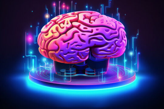 Neon Cybernetic Brain - AI Synaptic Visualization