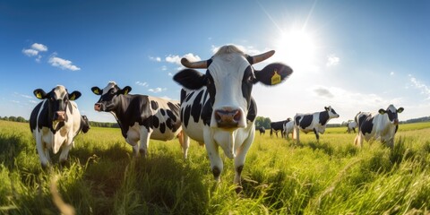 Cows on a green field at a sunny day