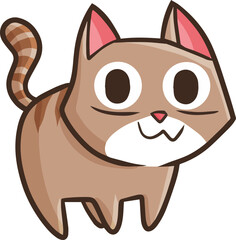 Funny brown cat with big eyes cartoon illustration