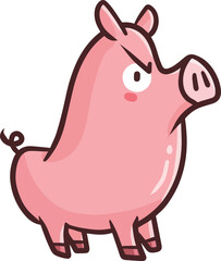 Funny pig with angry expression cartoon illustration
