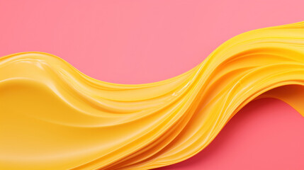 Abstract yellow silk wave on pink background. studio shot. Soft focus