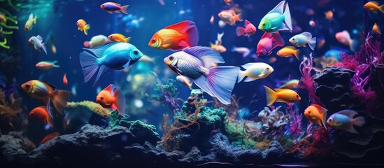 Obraz na płótnie Canvas Vibrant fish swimming in diverse aquarium.