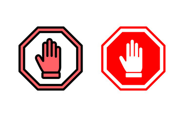 Stop icon set illustration. stop road sign. hand stop sign and symbol. Do not enter stop red sign with hand