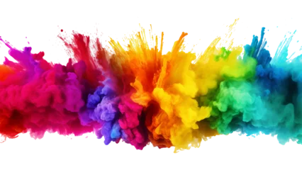 Deurstickers colorful vibrant rainbow Holi paint color powder explosion with bright colors isolated white background. © Towhidul