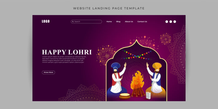 Vector illustration of Happy Lohri Website landing page banner Template