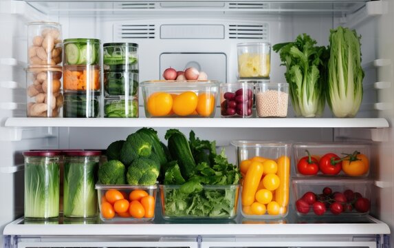 Opened fridge with a healthy food inside