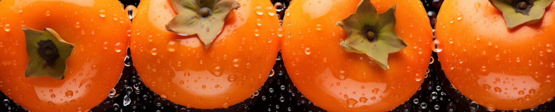 An Overhead Photo of Fresh Persimmons Covered in Water Drops