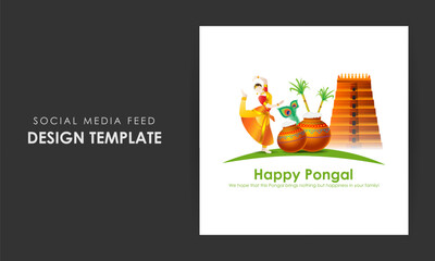 Vector illustration of Happy Pongal social media feed template - obrazy, fototapety, plakaty