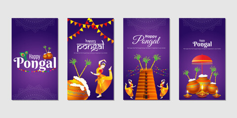 Vector illustration of Happy Pongal social media feed set template - obrazy, fototapety, plakaty