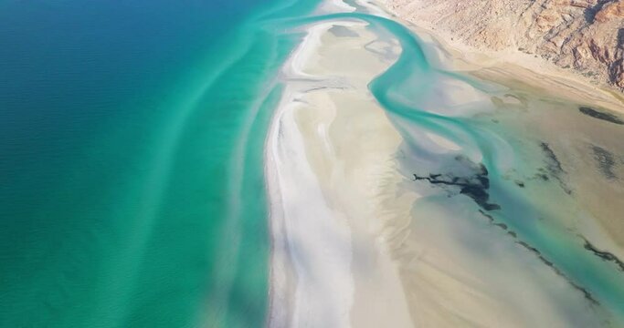 Scenic Detwah Lagoon In Socotra Island, Yemen - Aerial Drone Shot