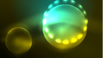 Neon glowing circles, magic energy space light concept, abstract background wallpaper design