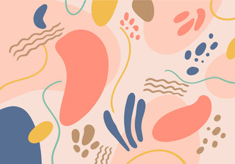 Hand drawn kids style colorful abstract shapes and elements on background.