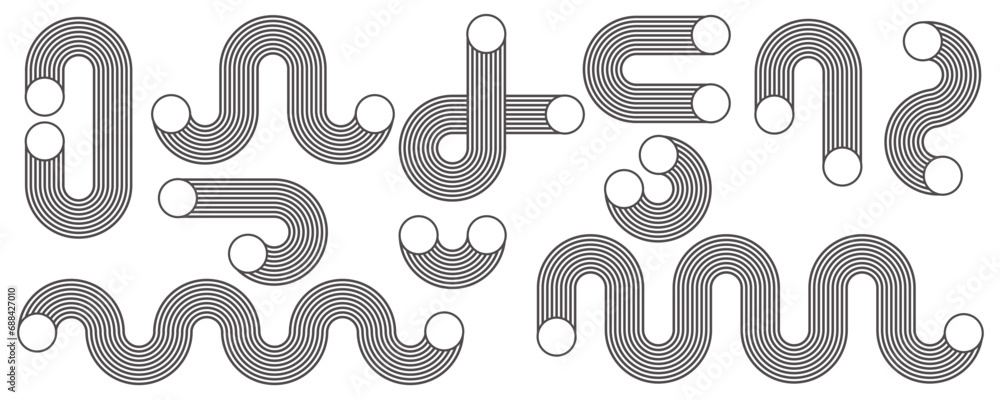 Poster geometric lines zen patterns. abstract arches and shapes. balance figures with linear outline stroke