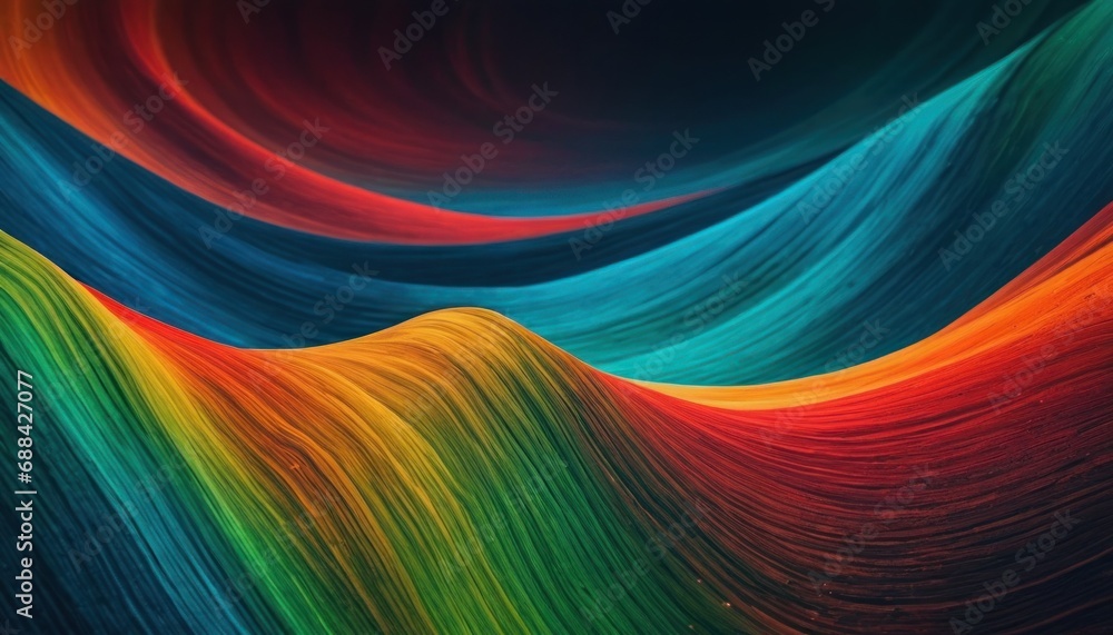 Poster a close up view of a multicolored wave of paint on a black background with a white dot in the middle