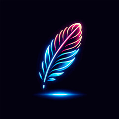 vector icon depicts a single feather glowing like neon against the darkness
