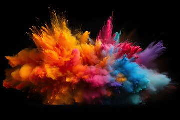 background black explosion dust colored powder rainbow manycoloured mix blast colours colourful isolated abstract blue creative white spray purple red violet explosive power destruction - obrazy, fototapety, plakaty