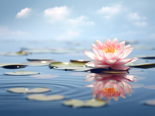 gentle lotus on blue water background