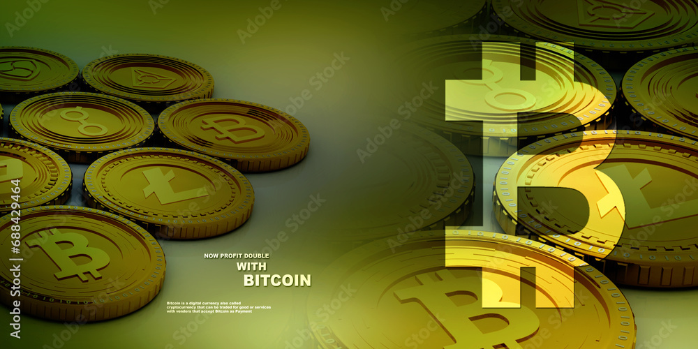 Poster 3d rendering bitcoin sign currency