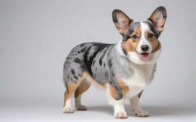 Perro de raza Corgi galés de Cardigan de pie sobre fondo blanco. 