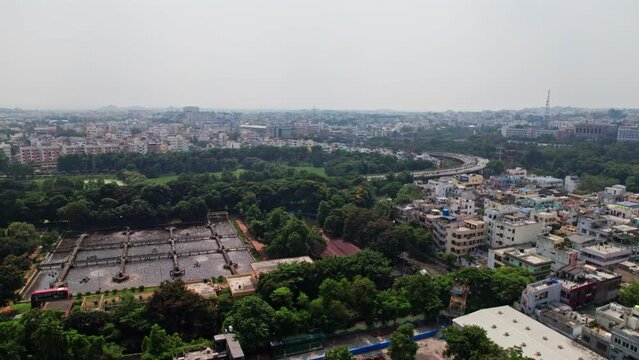 aerial view khairtabad, neckless road, ntr marg in hyderabad telangana daytime 4k drone shot