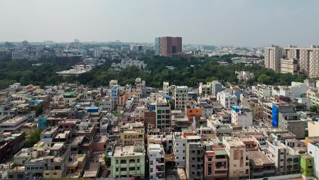 aerial view of buildings in neckless road hyderabad telangana daytime 4k drone shot