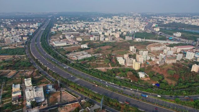 hyderabad nehru outer ring road aerial view daytime 4k drone shot daytime