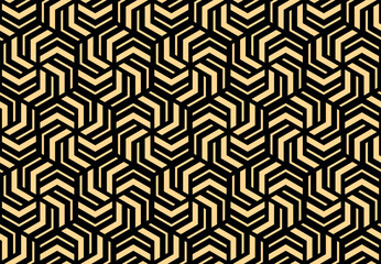 Abstract geometric pattern with stripes, lines. Seamless vector background. Gold and black ornament. Simple lattice graphic design