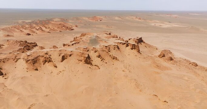 The Flaming Cliffs In The Gobi Desert In Mongolia At Daytime - Aerial Shot