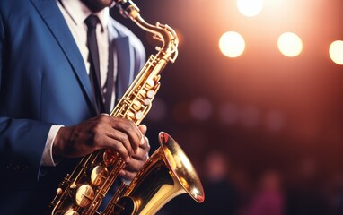 Saxophonist in action during a live performance or a practice session