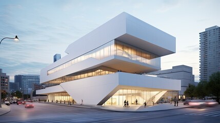 Contemporary white building with modern architecture - obrazy, fototapety, plakaty