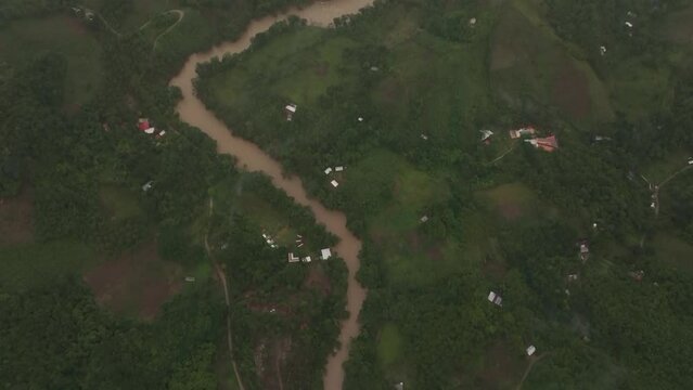 The cahabon river near semuc champey during a cloudy day, aerial