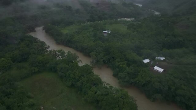 Rio Cahab&oacute;n near semuc champey during a moody day, aerial