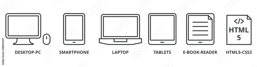 Wall mural responsive web design banner web icon vector illustration concept with icon of desktop-pc, smartphon